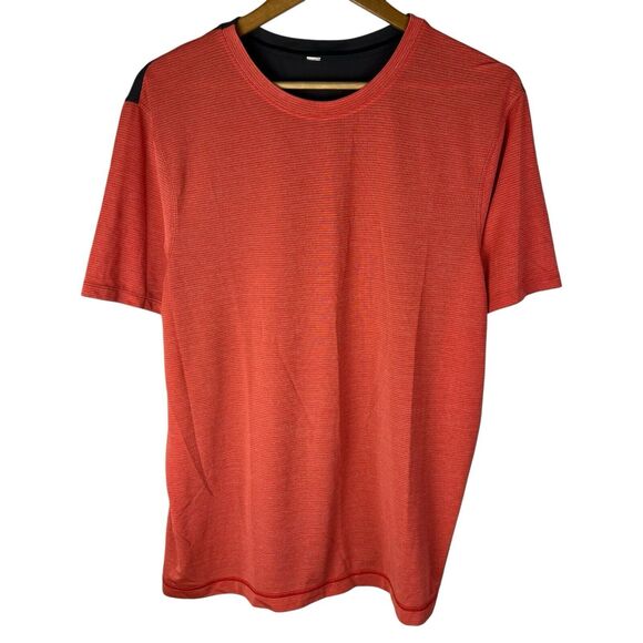 Lululemon Mens Sz L Shirt Gym Active Outdoor Hiking Performance Logo Orange Gray - Picture 1 of 3